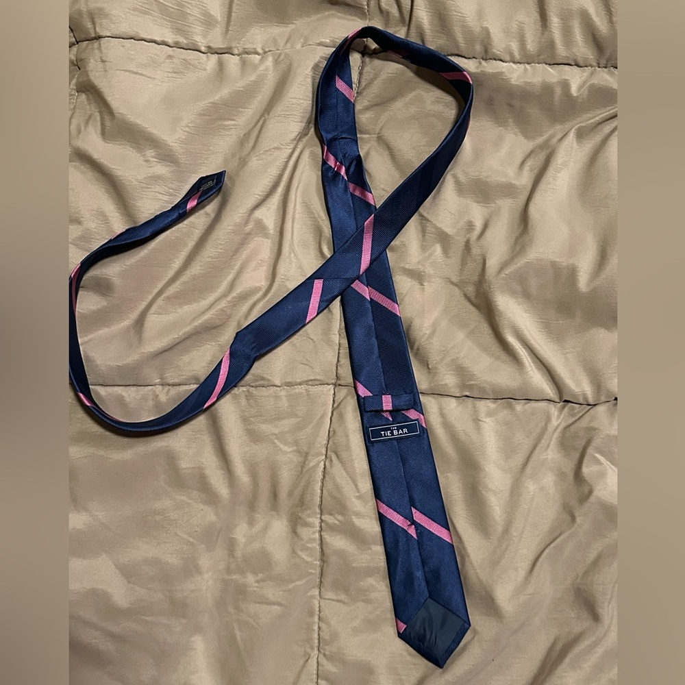 The Tie Bar - Navy/Purple Tie with Pink Strip